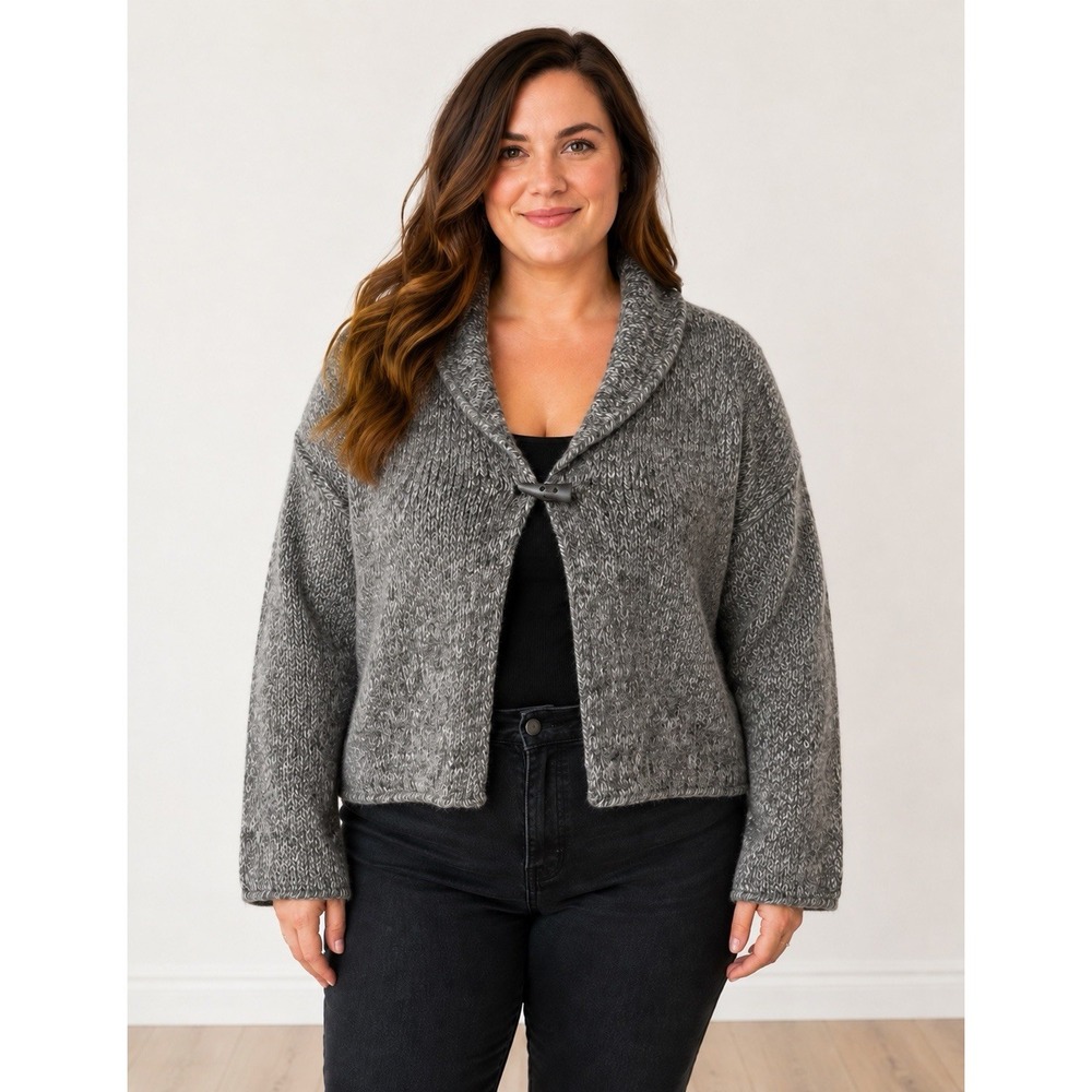 Mira Flores 100% Alpaca Toggle Button Long Bell Sleeve Cardigan Shawl Collar XL